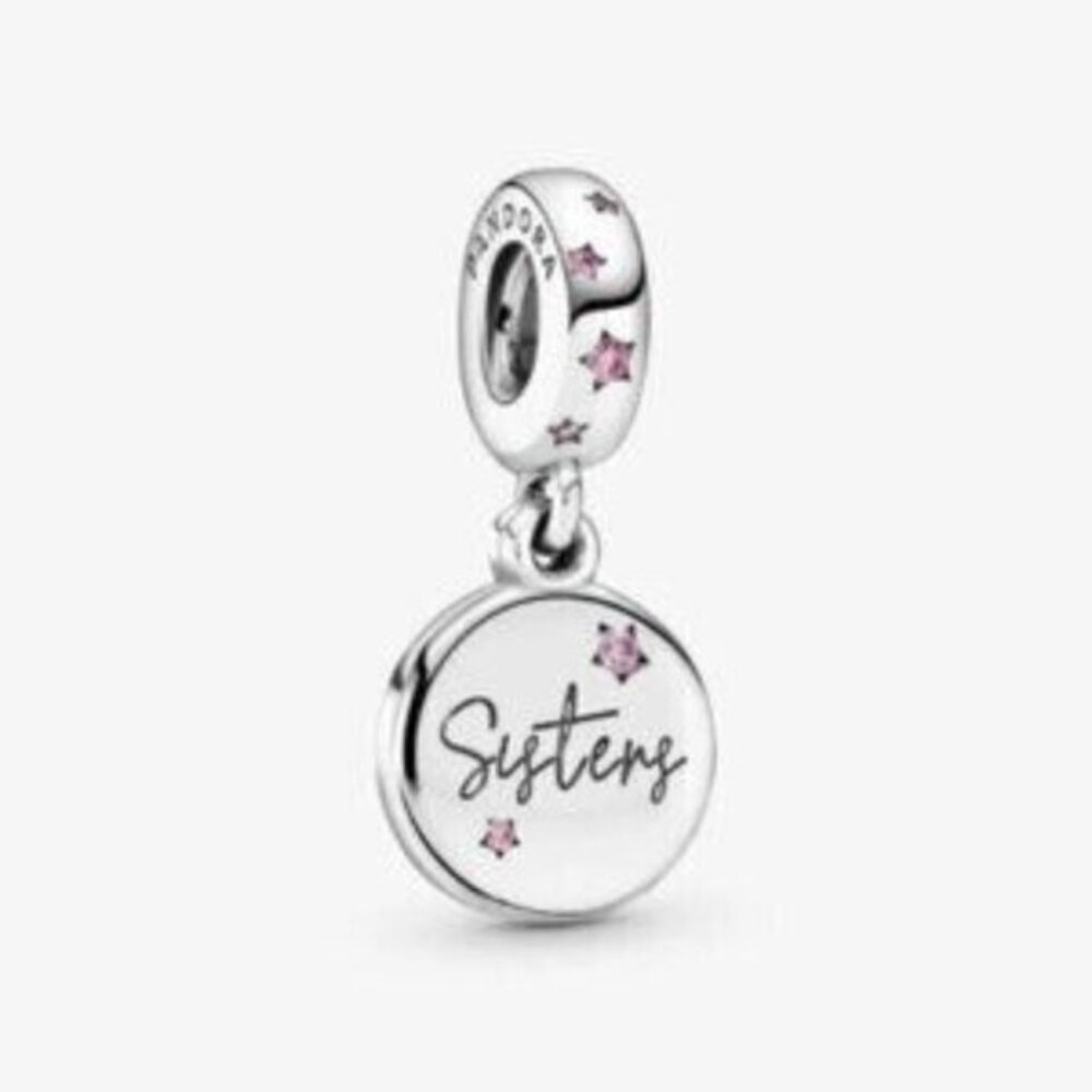 Pandora Silver 'Sisters' Dangle Charm with Pink Stones
